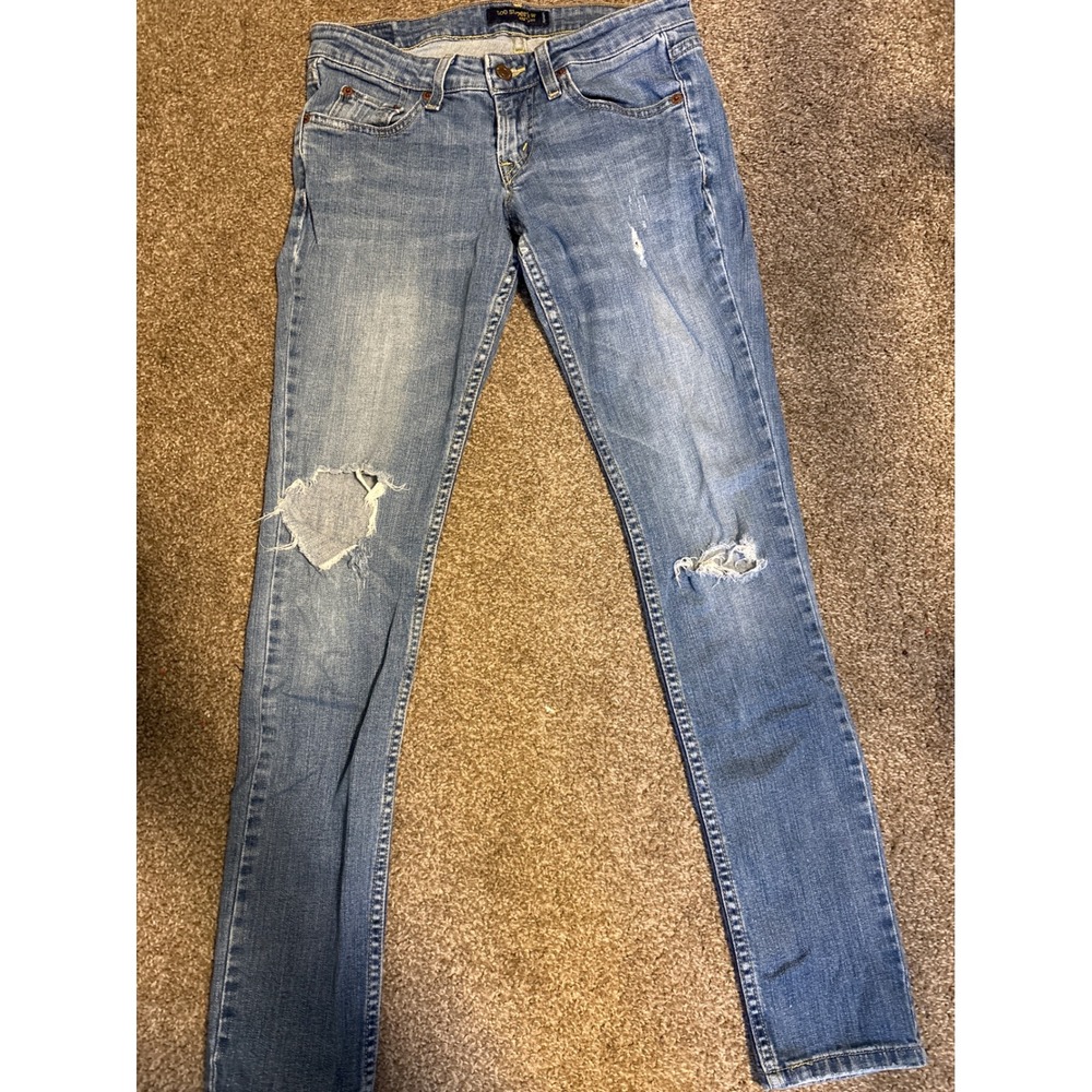 Levi's 524 Too Superlow Jeans Womens 3 Medium Blue Good Distressed Skinny Y2K
